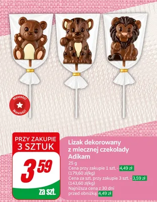 Lizak dekorowany z mlecznej czekolady Adikamp promocja w Dino