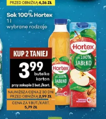 Sok 100% Jabłko Hortex promocja w Delikatesy Centrum