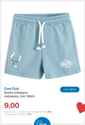 Szorty chłopięce Cool Club niebieskie Lilo i Stitch promocja w Smyk