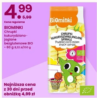 Chrupki kukurydziano-jaglane spirale bezglutenowe BIO Biominki promocja w Frisco