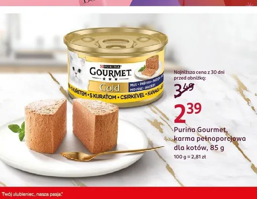 Karma pełnoporcjowa dla kotów Purina Gourmet Gold Mus promocja w Rossmann