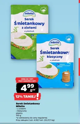 Serek śmietankowy klasyczny Miletto plastry promocja w Netto