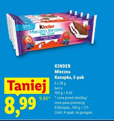 Kinder Mleczna Kanapka berry 5-pak promocja w Lidl