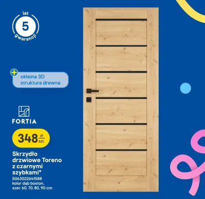 Skrzydło drzwiowe Toreno z czarnymi szybkami Fortia promocja w Castorama