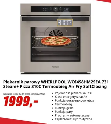 Piekarnik parowy Whirlpool WOI4S8HM2SEA 73 l Steam+ Pizza 310C Termoobieg Air Fry SoftClosing promocja w Media Markt