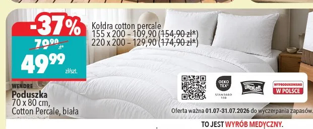 Poduszka Wendre Cotton Percale biała 70x80 cm promocja w Biedronka Home