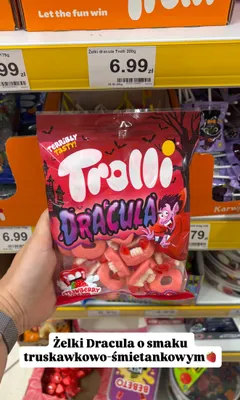 Żelki Trolli Dracula o smaku truskawkowo-śmietankowym promocja w Dino
