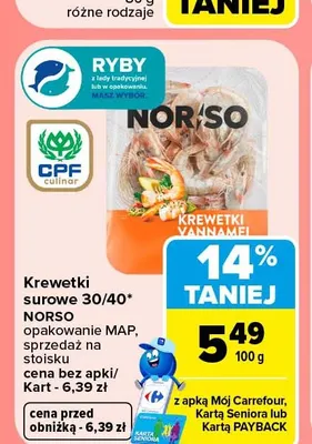 Krewetki surowe Norso promocja w Carrefour