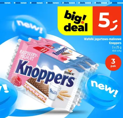 Wafelki jogurtowo-malinowe Knoppers 3-pak 25 g promocja w Dealz