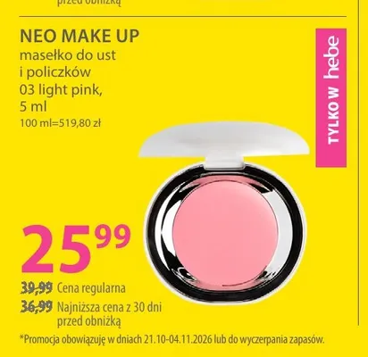 Masełko do ust i policzków 03 light pink Neo Make Up promocja w Hebe
