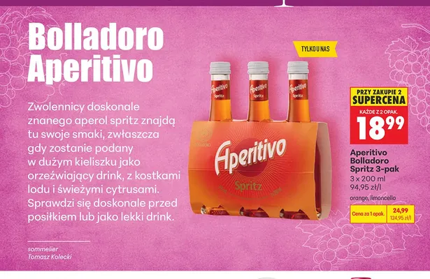 Aperitivo Bolladoro Spritz orange 3-pak promocja w Biedronka