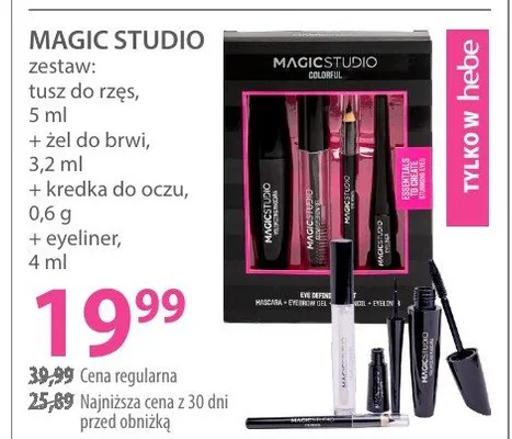 Zestaw Magic Studio tusz do rzęs 5 ml + żel do brwi 3.2 ml + kredka do oczu 0.6 g + eyeliner promocja w Hebe