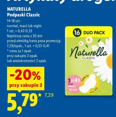 Podpaski Naturella Classic maxi promocja w Lidl