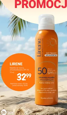 Mgiełka do twarzy antyoksydacyjna SPF 50 Lirene Sun Expert promocja w Rossmann