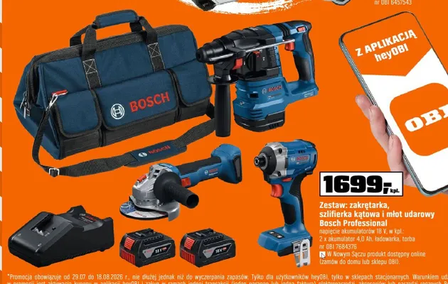Zestaw zakrętarka + szlifierka kątowa + młot udarowy Bosch Professional promocja w OBI