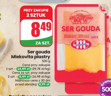 Ser gouda Mlekovita plastry promocja w Dino