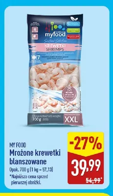 Mrożone krewetki blanszowane My Food promocja w Aldi