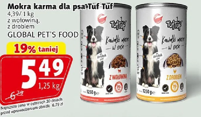 Mokra karma dla psa Tuf Tuf z wolowina z drobiem 1,25kg promocja w Prim Market