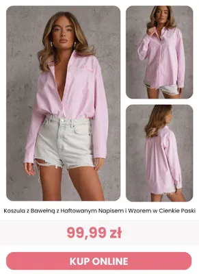 Koszula z bawełną z haftowanym napisem i wzorem w cienkie paski reneé promocja w Renee