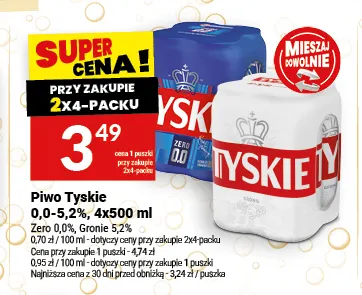 Piwo Tyskie Gronie 5,2% 4-pak promocja w Twój Market