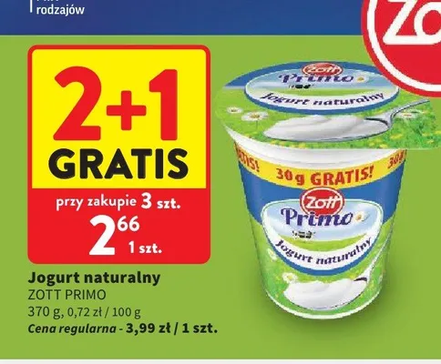 Jogurt naturalny Zott Primo promocja w Intermarche