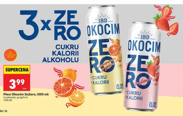 Piwo bezalkoholowe Okocim 3xZero Grejpfrut promocja w Biedronka
