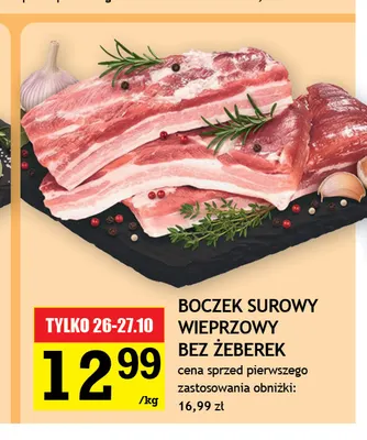 Boczek surowy wieprzowy bez żeberek promocja w Gram Market