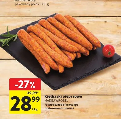 Kiełbaski pieprzowe Madej Wróbel promocja w Intermarche