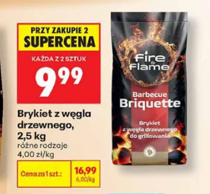 Brykiet z węgla drzewnego Fire Flame 2,5 kg promocja w Biedronka