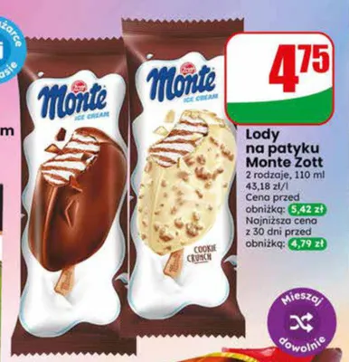 Lody na patyku Monte Zott Cookie Crunch promocja w Dino