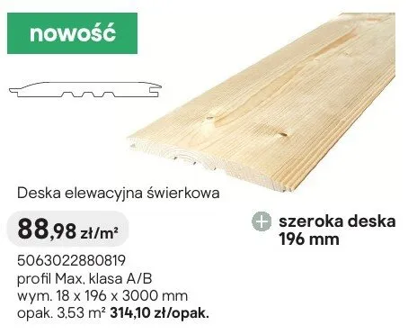 Deska elewacyjna świerkowa profil Max, klasa A/B promocja w Castorama