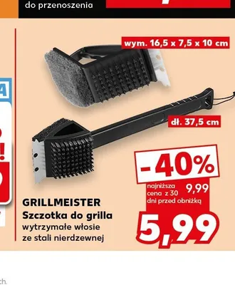 Szczotka do grilla GRILLMEISTER wytrzymałe włosie ze stali nierdzewnej dł. 37,5cm promocja w Kaufland