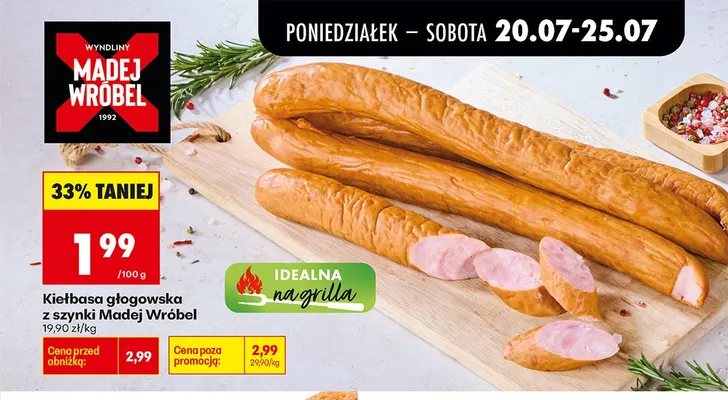 Kiełbasa głogowska z szynki Madej Wróbel promocja w Biedronka
