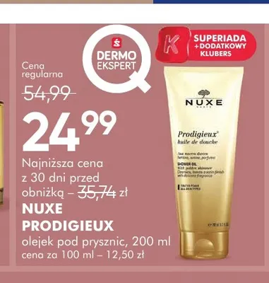 Olejek pod prysznic Nuxe Prodigieux promocja w Super-Pharm