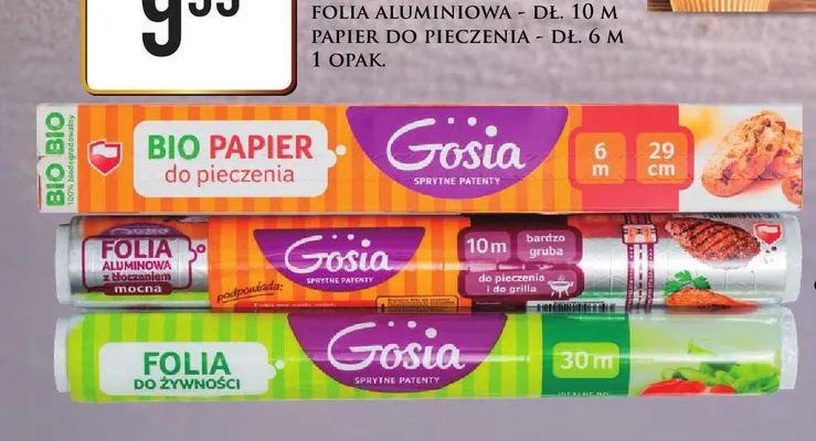 Trójpak świąteczny folia do żywności i aluminiowa, papier do pieczenia Gosia promocja w Dino