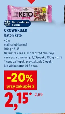 Baton keto malina Crownfield promocja w Lidl