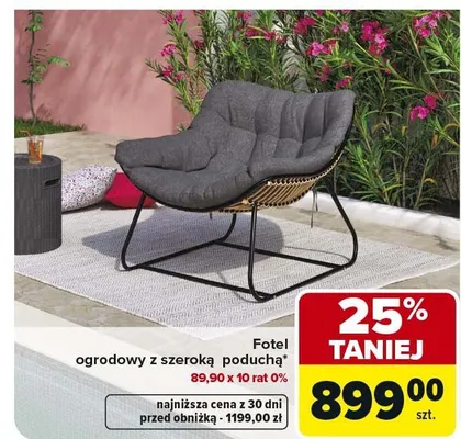 Fotel ogrodowy z szeroką poduchą promocja w Carrefour
