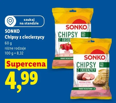 Chipsy z ciecierzycy o smaku wędzonej szynki Sonko promocja w Lidl