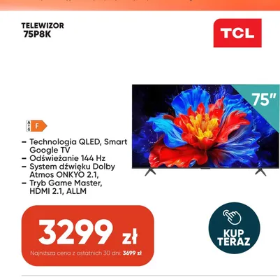 Telewizor TCL 75P8K promocja w Max Elektro