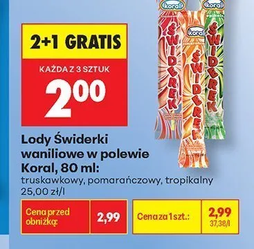 Lody Świderki waniliowe w polewie Koral truskawkowy promocja w Biedronka