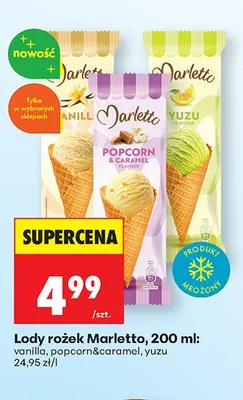 Lody rożek Marletto popcorn&caramel promocja w Biedronka