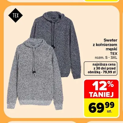 Sweter z kołnierzem męski TEX promocja w Carrefour
