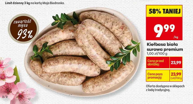 Kiełbasa biała surowa premium promocja w Biedronka