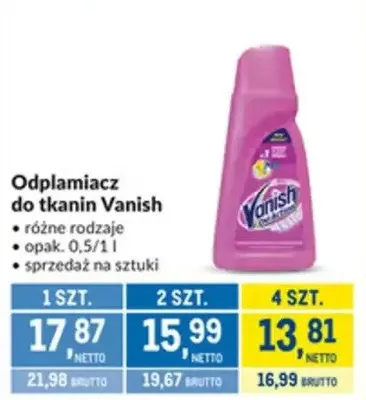 Odplamiacz do tkanin Vanish różne rodzaje promocja w Makro