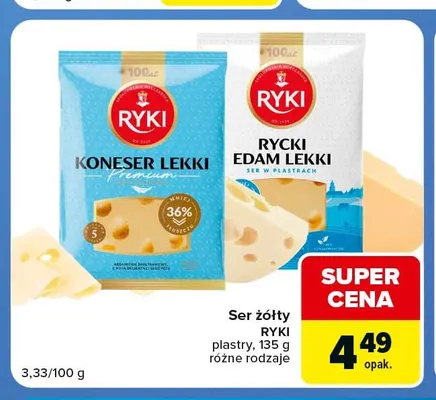 Ser żółty w plastrach Rycki Edam Lekki Ryki promocja w Carrefour Express