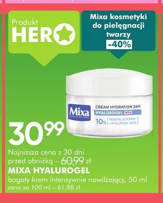 Krem intensywnie nawilżający Mixa Hyalurogel promocja w Super-Pharm