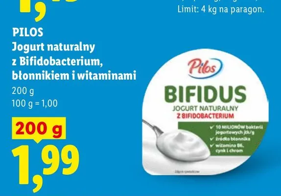 Jogurt naturalny Bifidus Pilos promocja w Lidl