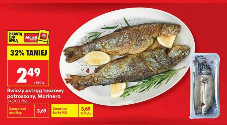 Świeży pstrąg tęczowy patroszony Marinero promocja w Biedronka
