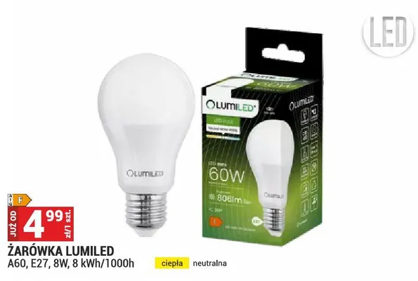 Żarówka Lumiled A60, E27, 8W promocja w Merkury Market