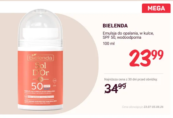Emulsja do opalania w kulce Bielenda Sol D'Or SPF 50 promocja w Rossmann
